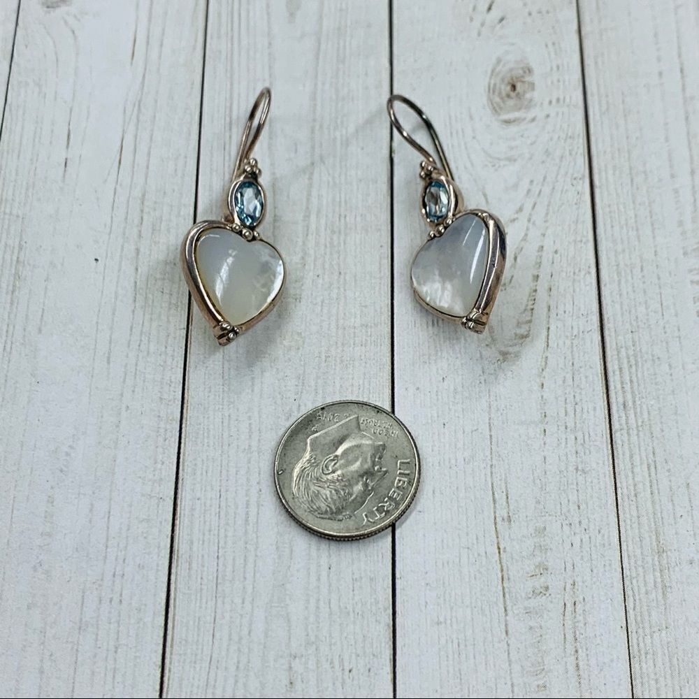 Moon Stone Blue Topaz Sterling Silver Heart Earrings